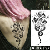 Waterproof Temporary Tattoo Sticker Black Dragon Snake Peony Rose Totem Flash Tatto Women Men Dark Sexy Waist Arm Fake Tattoos