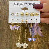 Trendy Colorful Earrings Set For Women Girls Green Resin Pearl Gold Color Metal Circle Dangle Earrings New Fashion