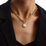 Mtcytea Vintage Smooth Cuban Chains Necklaces Women Gothic Round Pearl Pendant Necklace Girl Chokers Fashion Accessories Jewellery New