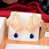 Mtcytea Luxury DOUBLE CLAWS STUD Earrings Trendy Cubic Zircon Indian gold earrings for women Wedding Engagement Party JEWELRY GIFT