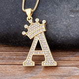 Nidin New Luxury Copper Zircon A-Z Crown Alphabet Pendant Chain Necklace Hip-Hop Style Fashion Woman Man Initial Name Jewelry