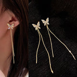 Korean Fashion Butterfly Earrings For Women Female Pearl Chain Ear Cuff Earrings Trendy Jewelry Party Gifts