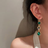 New Fashion Trend Elegant Delicate Green Crystal Long Pearl Tassel Earrings Women's Party Wedding High Jewelry Party Gifts