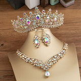 Mtcytea Baroque Crystal Water Drop Bridal Jewelry Sets Rhinestone Tiaras Crown Necklace Earrings for Bride Wedding Dubai Jewelry Set