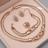 Women's Jewelry Set Wedding Party Water drop Red CZ Crystal Necklace Earrings Bracelet Ring Indian Gold Plated Jewelry Set