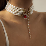 Mtcytea  Gorgeous Multilayers Imitation Pearl Choker Necklaces for Women Jewelry Irregular Pearls Pendant Wedding Necklace