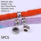 Mtcytea 5 Pcs Retro Silver Metal Hair Braid Dread Dreadlock Beard Beads Rings Tube Appro 6mm Inner Hole Jewelry 40 Style