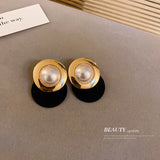 S925 Retro Metal Acrylic Imitation Pearl Cute Small Stud Earrings For Women Vintage Fashion Party Jewelry Temperament Earrings