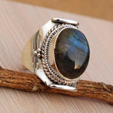 Large Antique Jewelry Natural Gemstone Labradorite Ring Wedding Engagement Rings Size 6-10