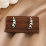 Pearl Pea Ear Nail, Fashion Earrings and Jewelry Korean for Women Creative Gold Material Green Push-back Zinc Alloy Vintage