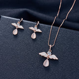 3pcs/set Jewelry Sets Women Elegant Waterdrop Rhinestone Pendant Necklace Hook Earrings Jewelry Set