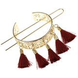 Mtcytea Vintage Hollow Out Red Tassel Hair Sticks for Women Fashion Jewelry Female Bridal Hair Accessories Boho Bun Golden Hair Pin