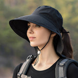 New Women Wide Large Brim Shawl Bucket Hat Summer Outdoor Fishing Hiking UV Anti Neck Protection Sun Cap Ladies Hats Bonnet