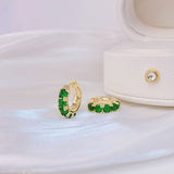 French elegant fashion jewelry real gold plating emerald zircon simple round earring women's Halloween girl gift accessories