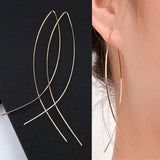 Korean Vintage Glossy Arc Bar Long Tassel Drop Earrings for Women Gold Color Geometric Fashion Jewelry Luxury Hanging Pendientes