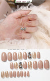 Mtcytea 24 Pcs Nude Color nail tips Women Wearable  Fake press on Nails with Diamond Short Round Full Cover artificial nails with Glue