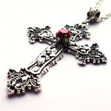 Large Detailed Cross Drill Pendant Jewel Necklace Silver Color Tone Gothic Punk Jewellery Fashion Charm Statement Women Gift(Red