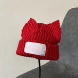 Mtcytea New Cute Women Fox Crochet Beanie Fashion Text Big Cloth Patch Winter Skullies Party Women Gift Hip-hop Knitted Hat