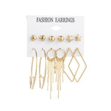 New Fashion Women 9pair/set Flower Pearl Alloy Ear Earring Cute Crystal Wedding Jewelry Gifts For Girl korean fashion