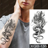 Waterproof Temporary Tattoo Sticker Black Dragon Snake Peony Rose Totem Flash Tatto Women Men Dark Sexy Waist Arm Fake Tattoos