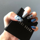 Mtcytea 24PCS/box Fashionable Blue and Graffiti Pattern Wearable Fake Nails press on Short oval Head Lady Full Cover Finished Fingernail