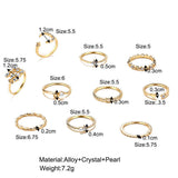 Bohemian Gold Color Chain Rings Set For Women Fashion Boho Moon Heart Butterfly Zircon Rings Party Trend Jewelry Gift