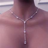 New Fashion Long Tassel Necklace Rhinestone Chain Choker forBridal wedding Statement Chunky Y Necklace Chain Crystal Jewelry