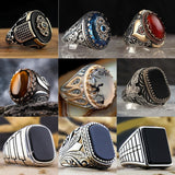 Retro Handmade Turkish Ring For Men Vintage Double Swords Black Zircon Rings Punk  Trendy Islamic Religious Muslim Jewelry