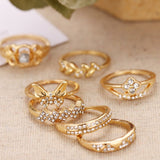 IPARAM Bohemian Gold Color Butterfly Crystal Ring Set for Women Retro Geometric Knuckle Beautiful Ring Trend Jewelry Gift