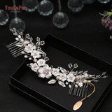 TOPQUEEN HP301 Indian Bridal Hair Accessories Alloy Flower Bridal Crowns and Tiaras Silver Hair Pieces Wedding Hair Jewelry