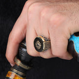 Retro Handmade Turkish Ring For Men Vintage Double Swords Black Zircon Rings Punk  Trendy Islamic Religious Muslim Jewelry