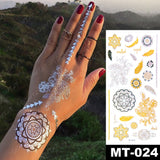 Waterproof Temporary Tattoo Sticker Flowers Mandala Henna Gold Silver Metallic Flash Tatoo Boho Lotus Jewelry Glitter Body Art