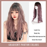 Lolita White Gold Highlight Pink Synthetic Big Wave Wig With Air Bangs Women's Cosplay Natural Heat Resistant Wig.