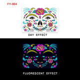 Face Tattoo Sticker Day of the Dead Funny Temporary Neon Face Sticker for Festival Masquerade Party Makeup